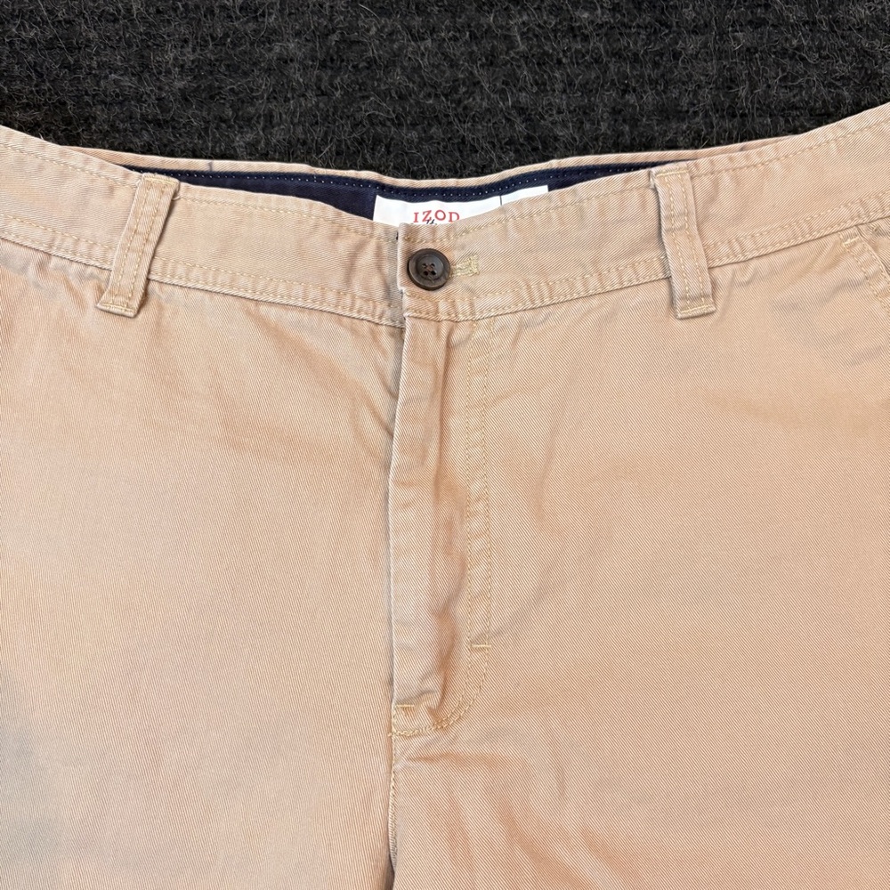 Izod Saltwater Flat Front Khaki Tan Chino Shorts Mens 34 Cotton Casual Summer - Picture 6 of 13